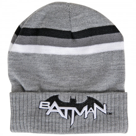 DC Comics Batman Bat Symbol and Text Striped Cuff Knit Beanie